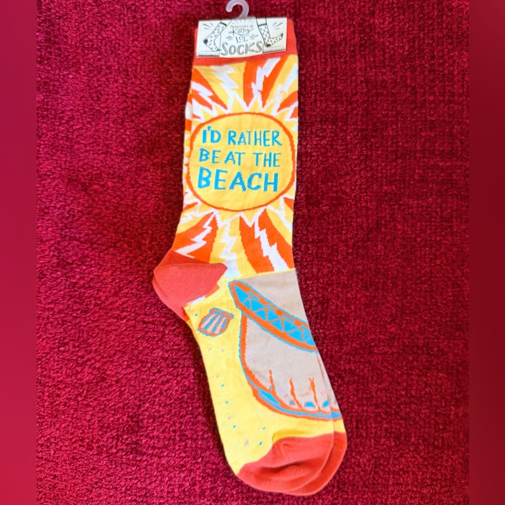 Primitives by Kathy 'I'd Rather Be at the Beach' Orange Novelty Socks